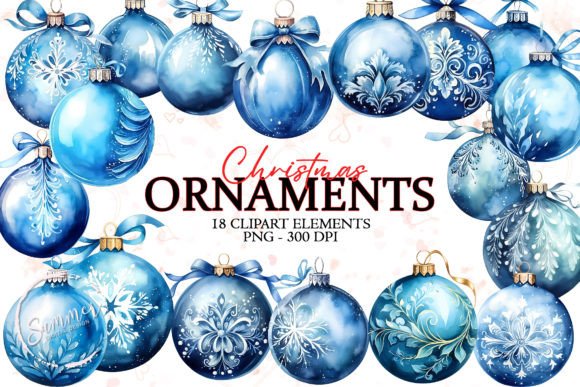 Download Christmas Balls, Blue Watercolor Clipart - Clipart Collection
