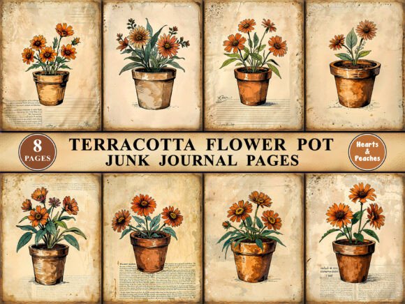 Download Terracotta Flower Pot Junk Journal Pages - Junk journal page Collection