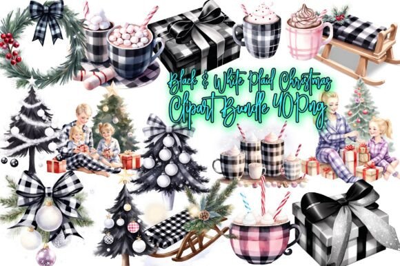 Download Black &amp; White Plaid Christmas Clipart - Clipart Collection