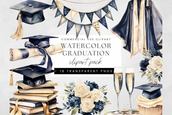 Download Watercolor Graduation Clipart PNG - Clipart Collection
