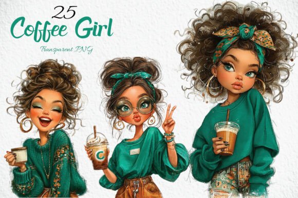 Download Whimsical Summer Coffee Girl Clipart - Clipart Collection