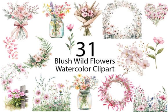 Download Blush Wild Flowers Watercolor Clipart - Clipart Collection