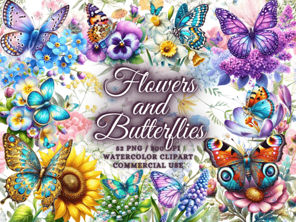 Download Spring Flowers &amp; Butterflies Clipart Png - Clipart Collection