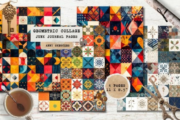 Download Geometric Print Junk Journal Pages - Junk journal page Collection