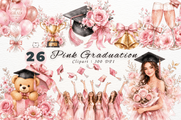 Download Pink Graduation Clipart Bundle, PNG - Clipart Collection