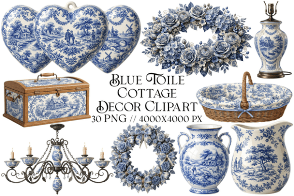 Download Blue Toile Cottage Decor Clipart - Clipart Collection