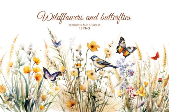 Download Boho Wild Flowers and Birds Clipart. - Clipart Collection