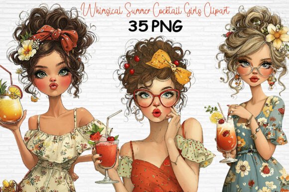 Download Whimsical Summer Cocktail Girls Clipart - Clipart Collection