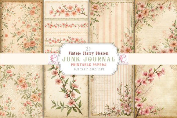 Download Vintage Cherry Blossom Junk Journal Page - Junk journal page Collection