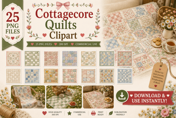Download Watercolor Cottagecore Quilts Clipart - Cottagecore Collection