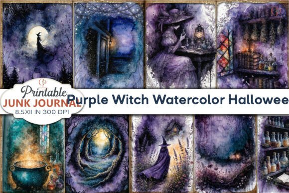Download Purple Halloween Witch Junk Journal Page - Junk journal page Collection