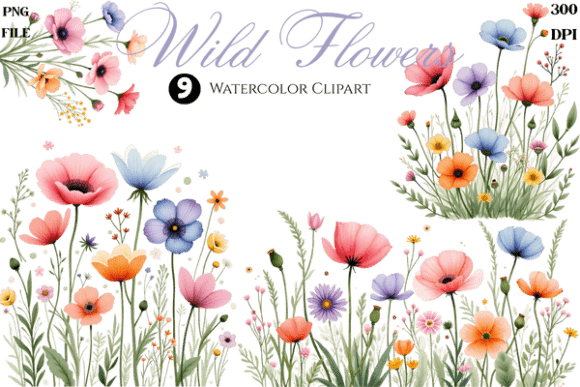 Download Watercolor Wild Flowers Cliparts Bundle - Clipart Collection