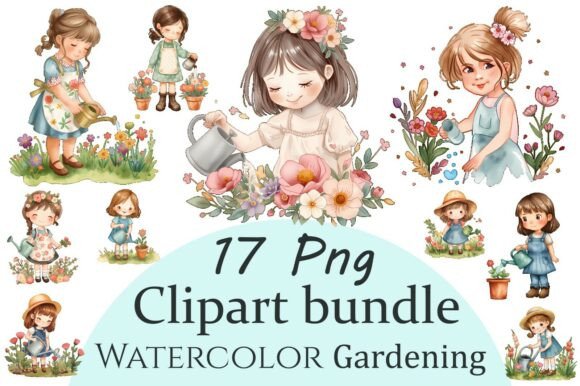 Download Watercolor Kids Gardening Clipart Bundle - Clipart Collection