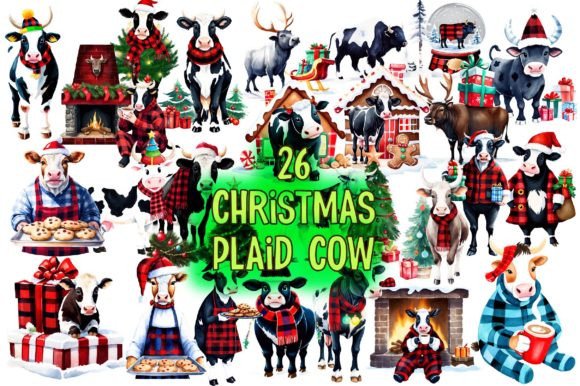 Download Christmas Plaid Cow Clipart Bundle - Clipart Collection