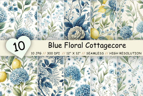 Download Blue Floral Cottagecore Pattern Pack - Cottagecore Collection