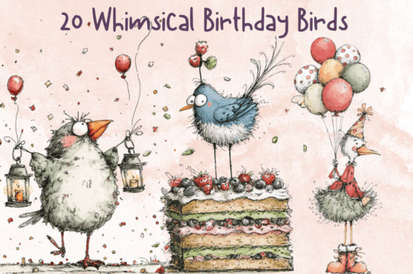 Download Whimsical Birthday Birds Clipart - Clipart Collection