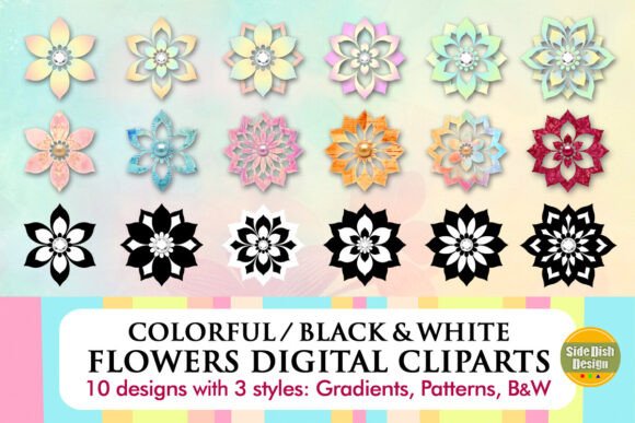 Download Colorful/B&amp;W Flowers Digital Cliparts - Clipart Collection