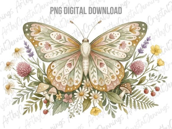 Download Cottagecore Butterfly Boho Floral PNG - Cottagecore Collection
