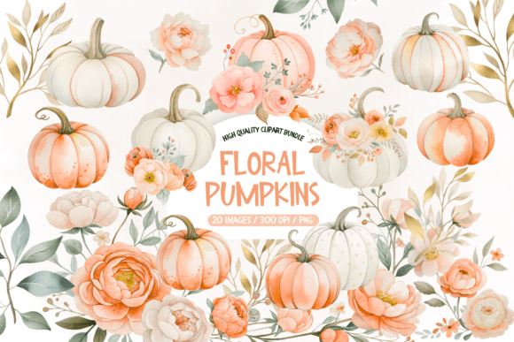 Download Blush Floral Pumpkins Clipart - Clipart Collection