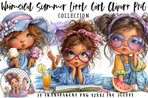 Download Whimsical Summer Little Girl Clipart PNG - Clipart Collection
