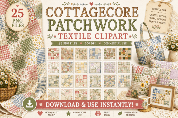 Download Cottagecore Patchwork Textile Clipart - Cottagecore Collection